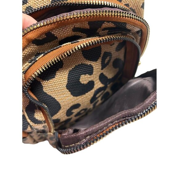 Leopard Print Sling Backpack With Multiple Zippered Pockets & Adjustable Strap - Picture 8 of 9